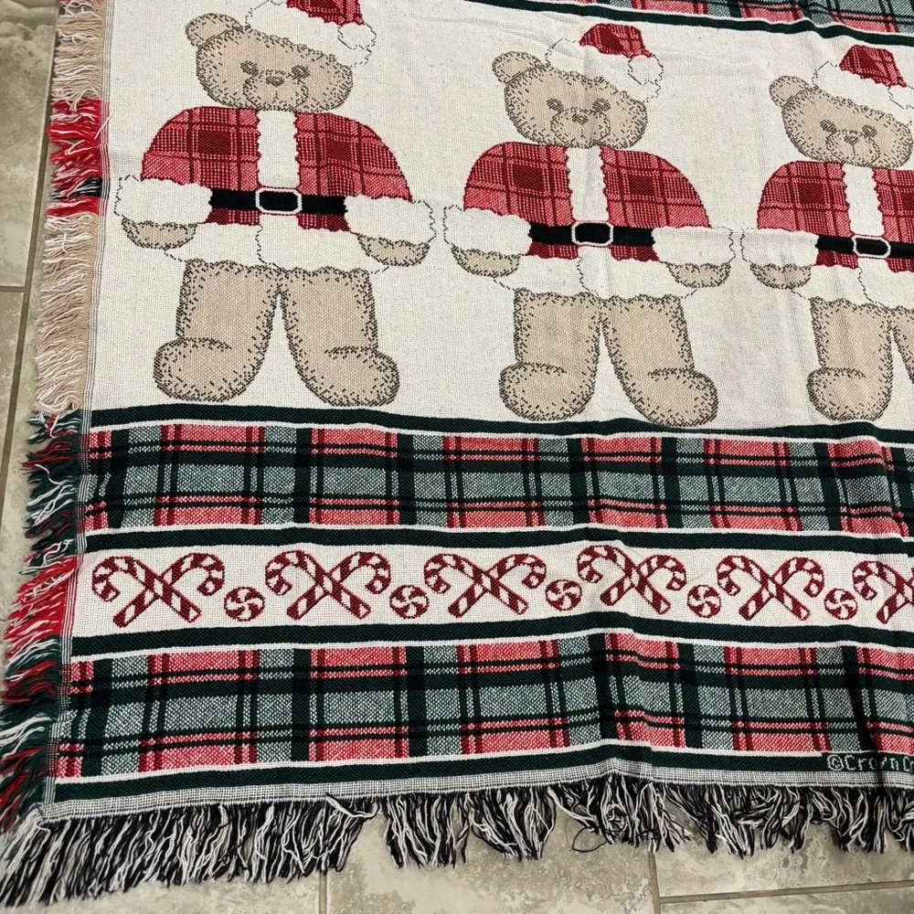 Crown Crafts Christmas Teddy Bears Woven Throw‎ Blanket Cotton Made in USA